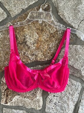 NWOT Miss Mandalay Sheer Underwire Bra in Fuchsia with Bow Detail